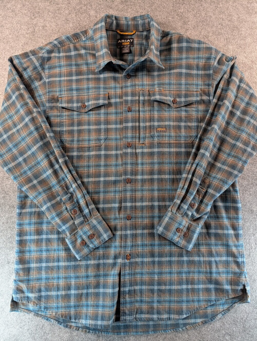 Ariat Rebar Flannel Mens Large DuraStretch Work Shirt Blue Plaid Button Up